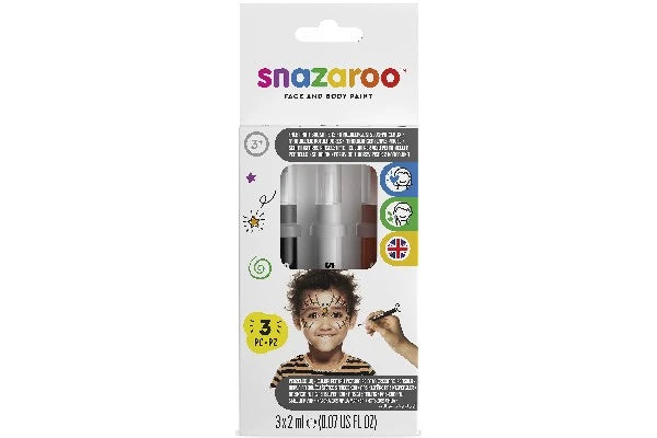 SNAZAROO Sminkefarve penselmaling 3stk. sort/hvid/orange