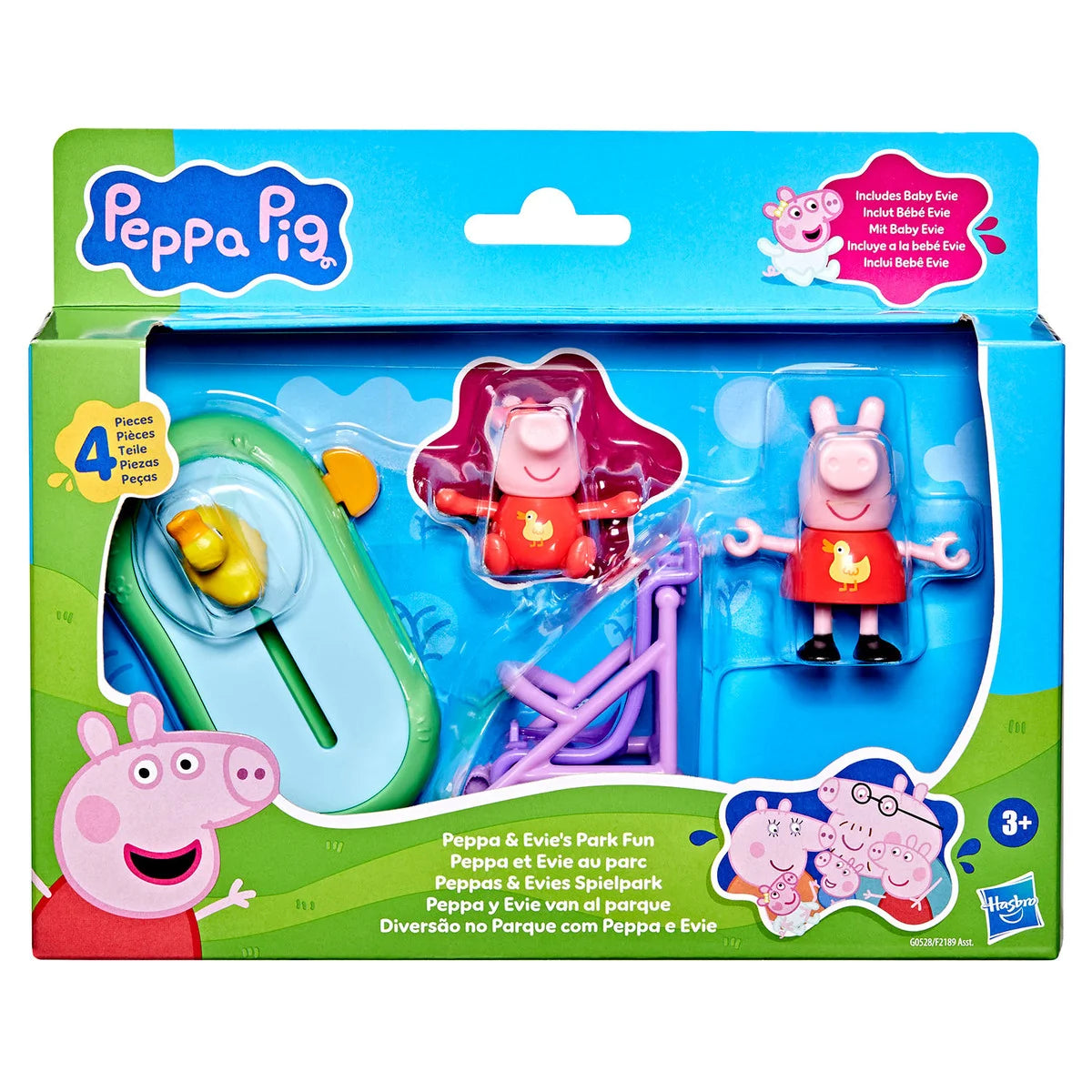 Peppa Pig-legesættet byder på fantasifuld park-sjov med Peppa- og Evie-figurer.