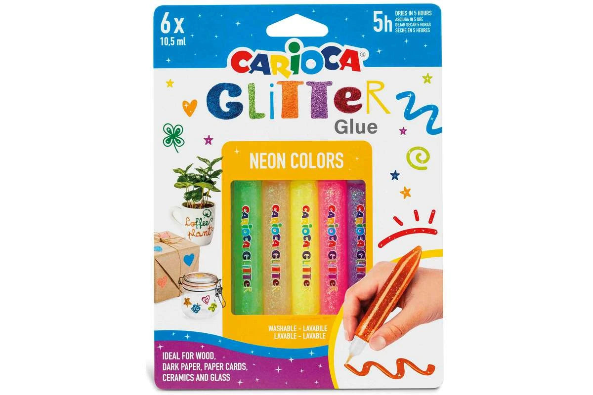 CARIOCA Glitter glue 10,5ml neon 6stk