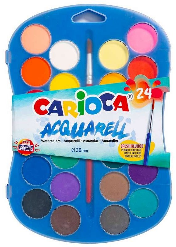 CARIOCA Vandfarve sæt m/pensel Ø30mm 24 farver ass.