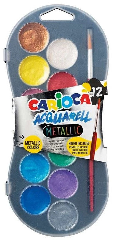 CARIOCA Vandfarve sæt metallic m/pensel Ø30mm 12 farver