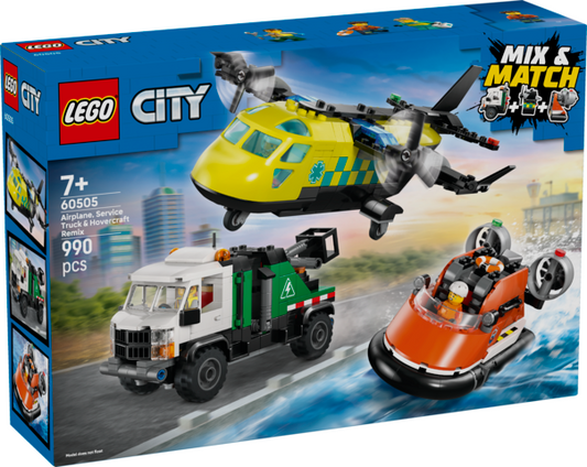 LEGO City Remix – Fly, servicevogn og luftpudebåd 60505