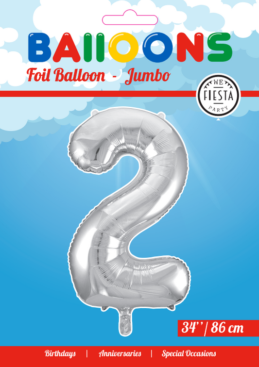 Folie sølv 2 tal ballon 86 cm