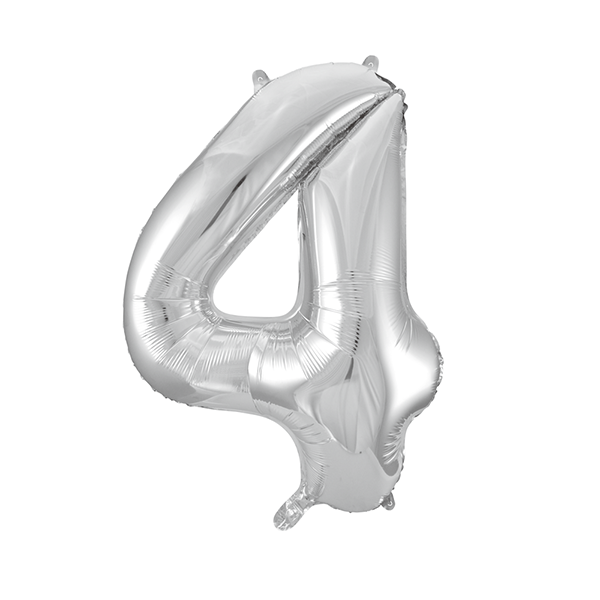 Folie sølv 4 tal ballon 86 cm