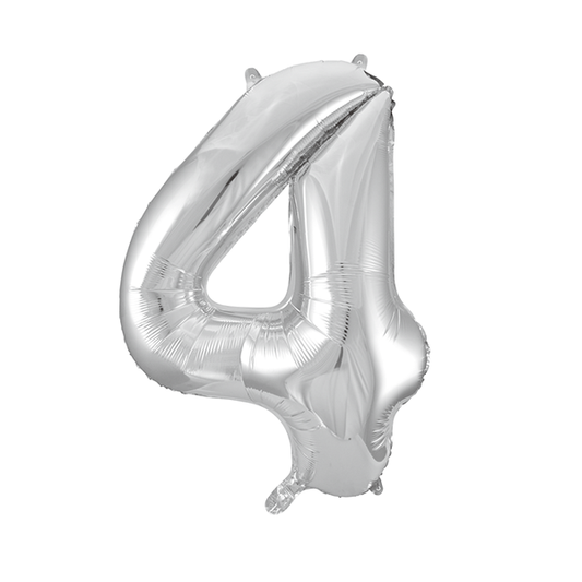 Folie sølv 4 tal ballon 86 cm