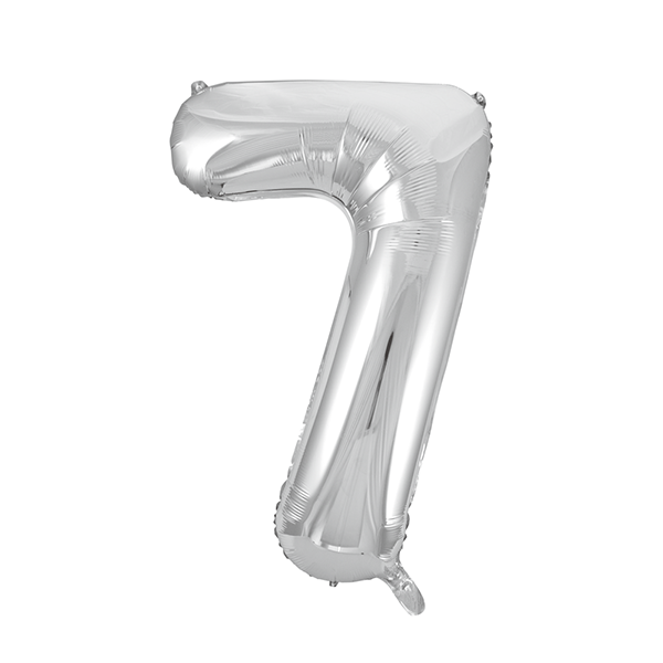 Folie sølv 7 tal ballon 86 cm