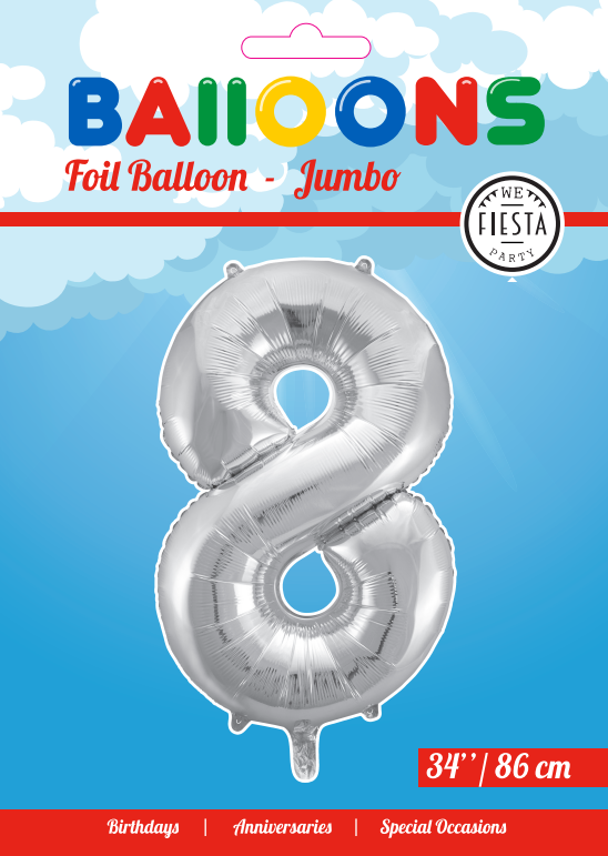 Folie sølv 8 tal ballon 86 cm