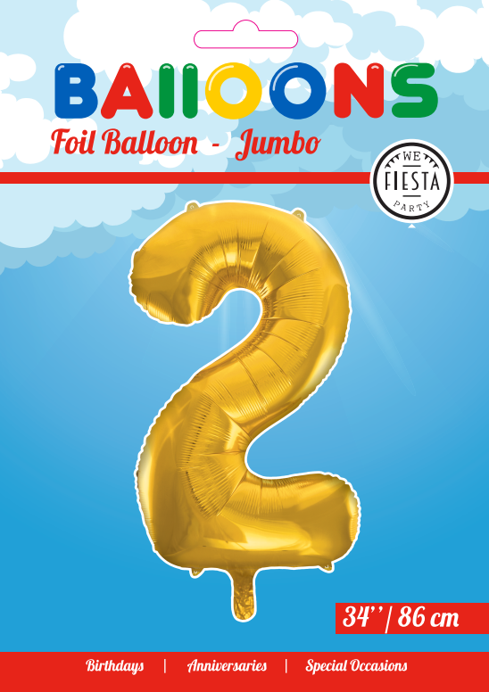 Folie ballon 2 tal guld 86 cm