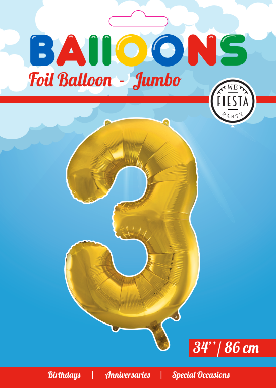 Folie ballon 3 tal guld 86 cm