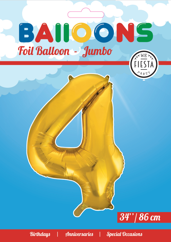 Folie ballon 4 tal guld 86 cm