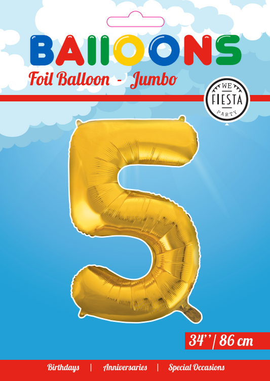 Folieballon guld 5 tal