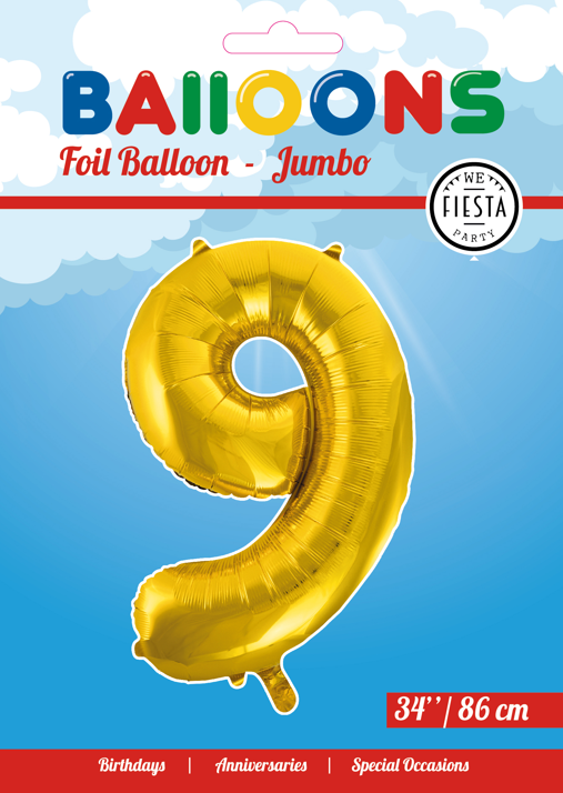 Guld 9 tal ballon 86 cm