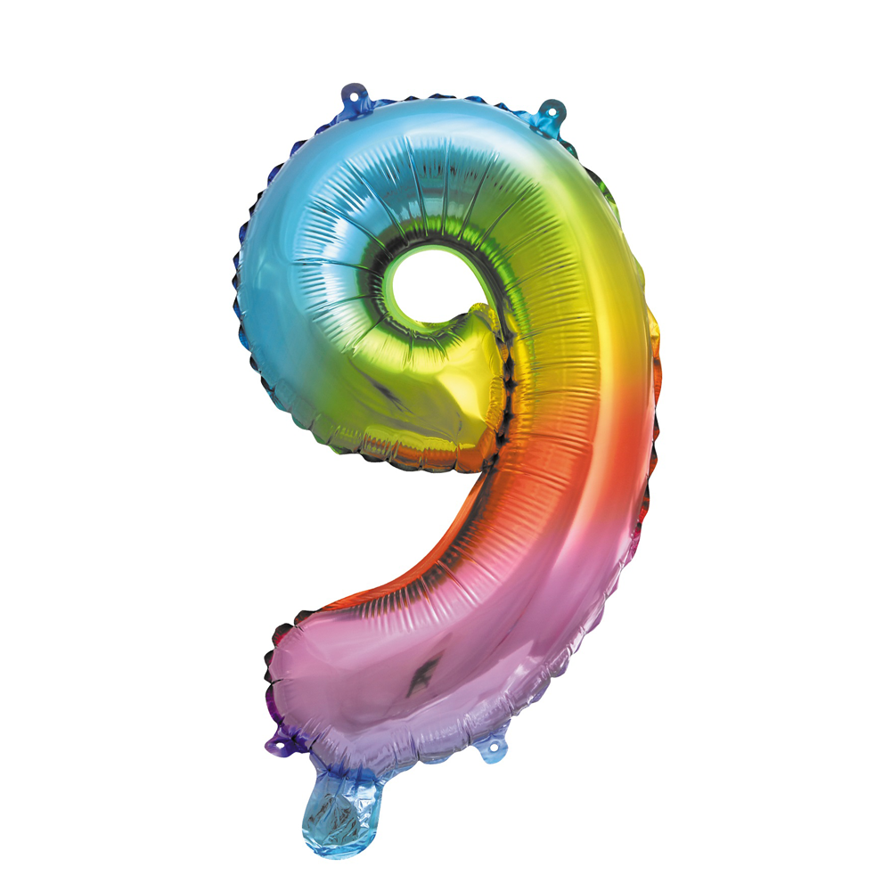 Folieballon 9 tal regnbue 41 cm