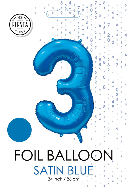 blå folie 3tal ballon 86 cm