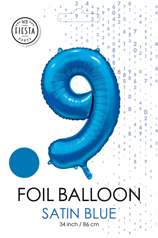 Blå folie 9 tal ballon 86 cm