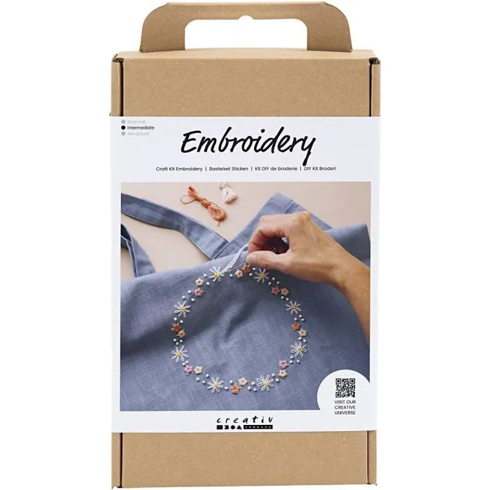 DIY Kit Broderi, Mulepose, dueblå