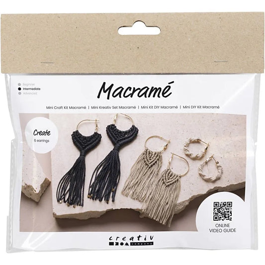 Mini DIY Kit Macramé, Øreringe, Sort, Olivenbrun, Sand