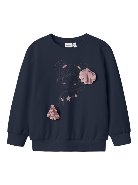 Name It sweatshirt blå med print og 3D blomster 92 cm