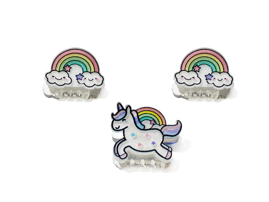 Unicorn Rainbow Mini Hårspænder, 3 stk