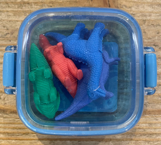 Viskelæder i æske med 4 stk. dino