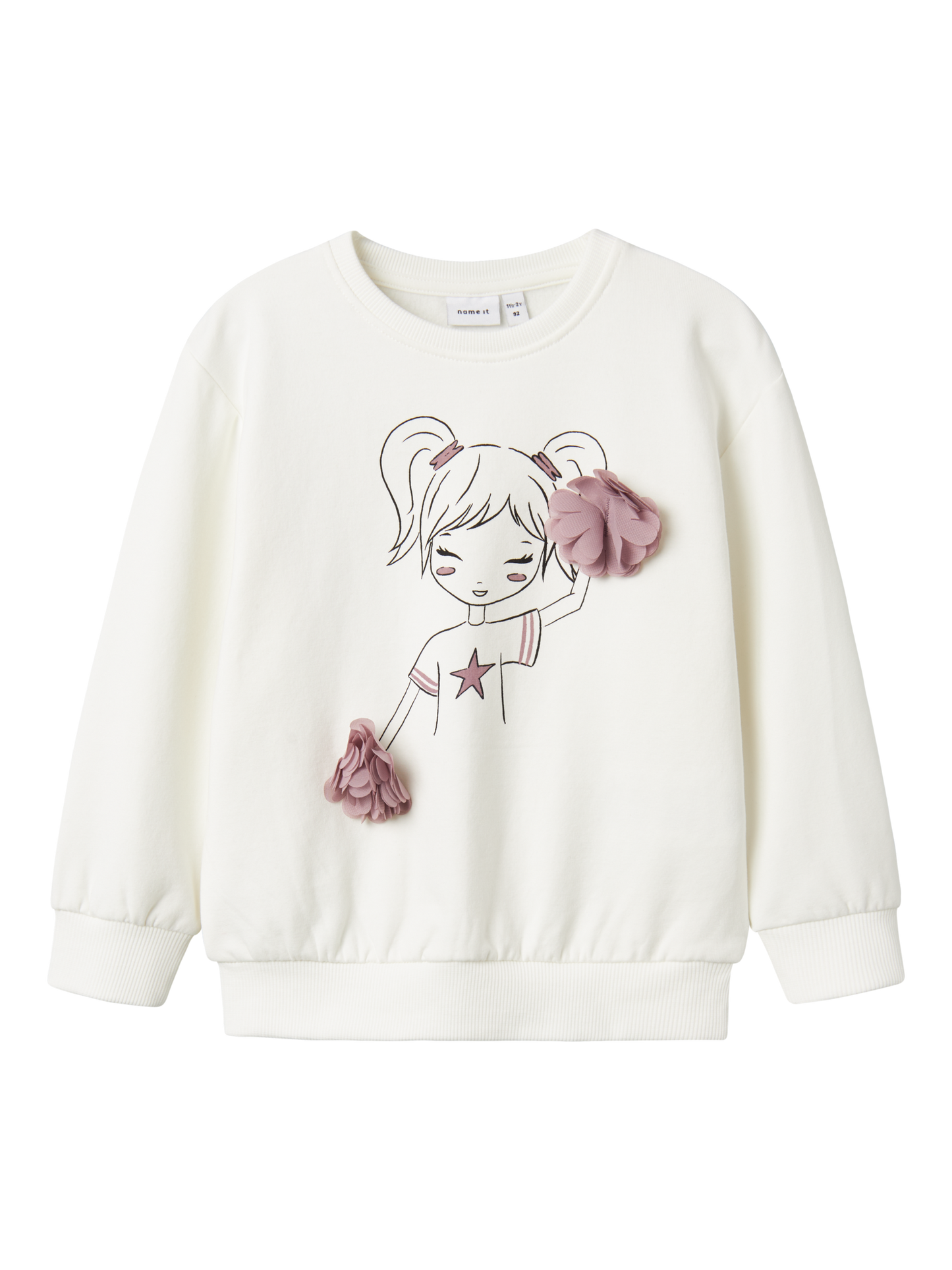 Name It sweatshirt med print og 3D blomster 92 cm