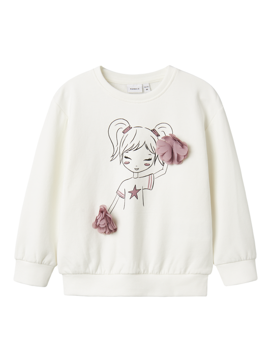 Name It sweatshirt med print og 3D blomster 92 cm