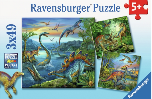 Dinosaur puslespil 3x49 brikker