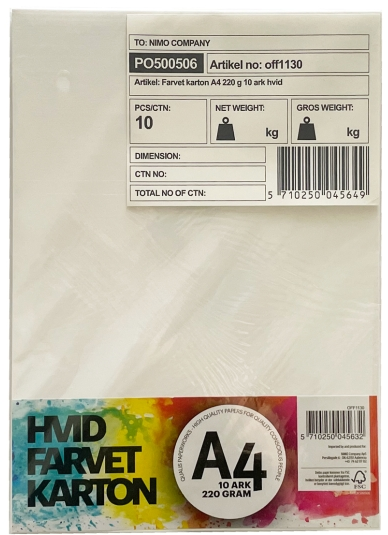 Karton A4 220g. 10 ark HVID