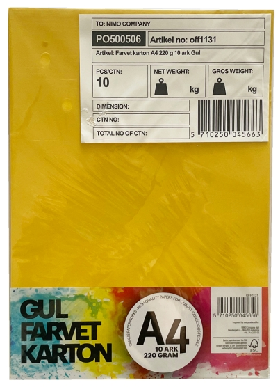 Karton A4 10 ark. Gul