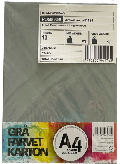 Karton A4 10 ark. Grå