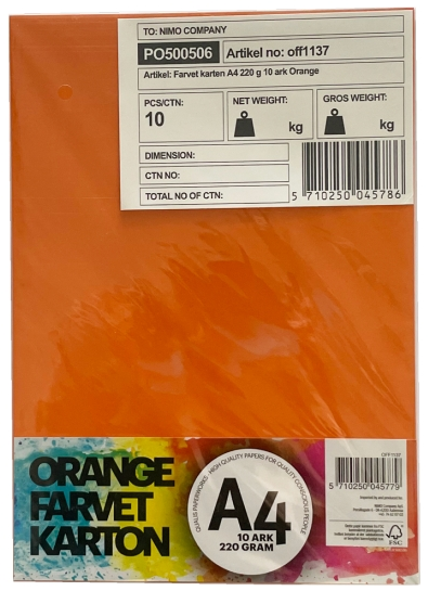 Karton A4 10 ark. Orange